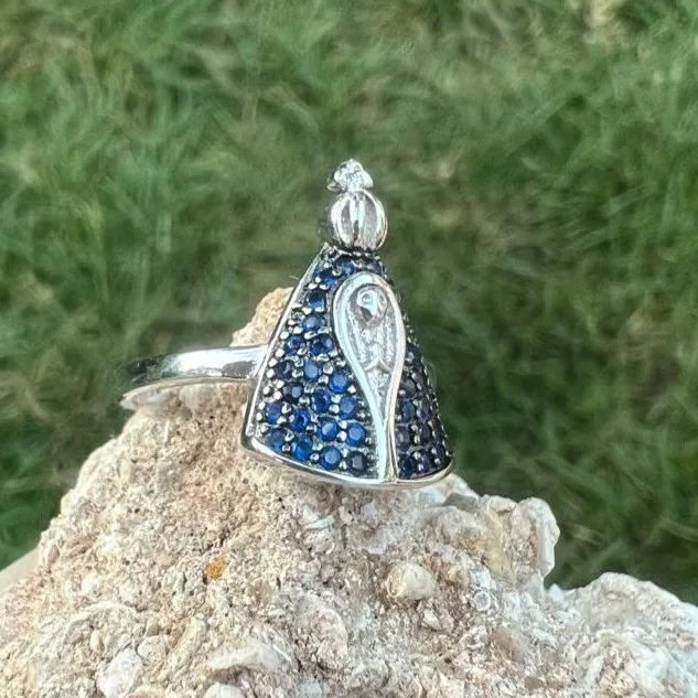 ANEL NOSSA SENHORA APARECIDA - MICROZIRCONIAS - PRATA 925