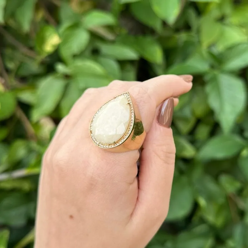 ANEL GOTA - PEDRA AMAZONITA BEGE - BANHO OURO 18K