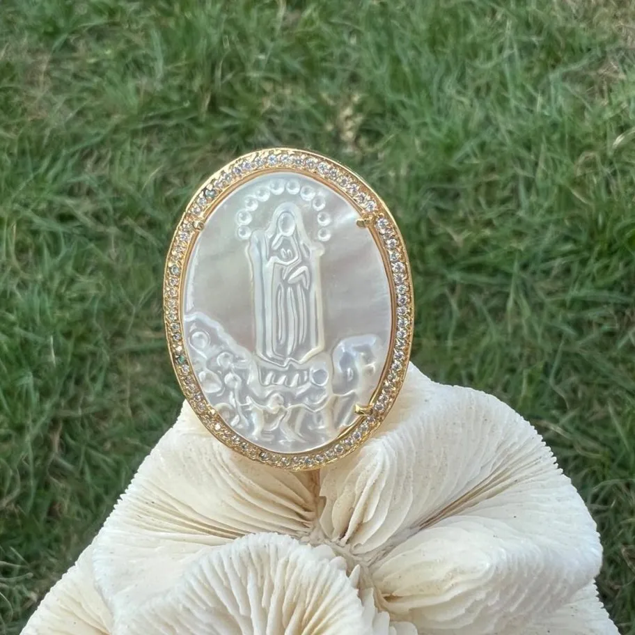 ANEL NOSSA SENHORA DE FATIMA - MADRPEROLA - BANHO OURO 18K