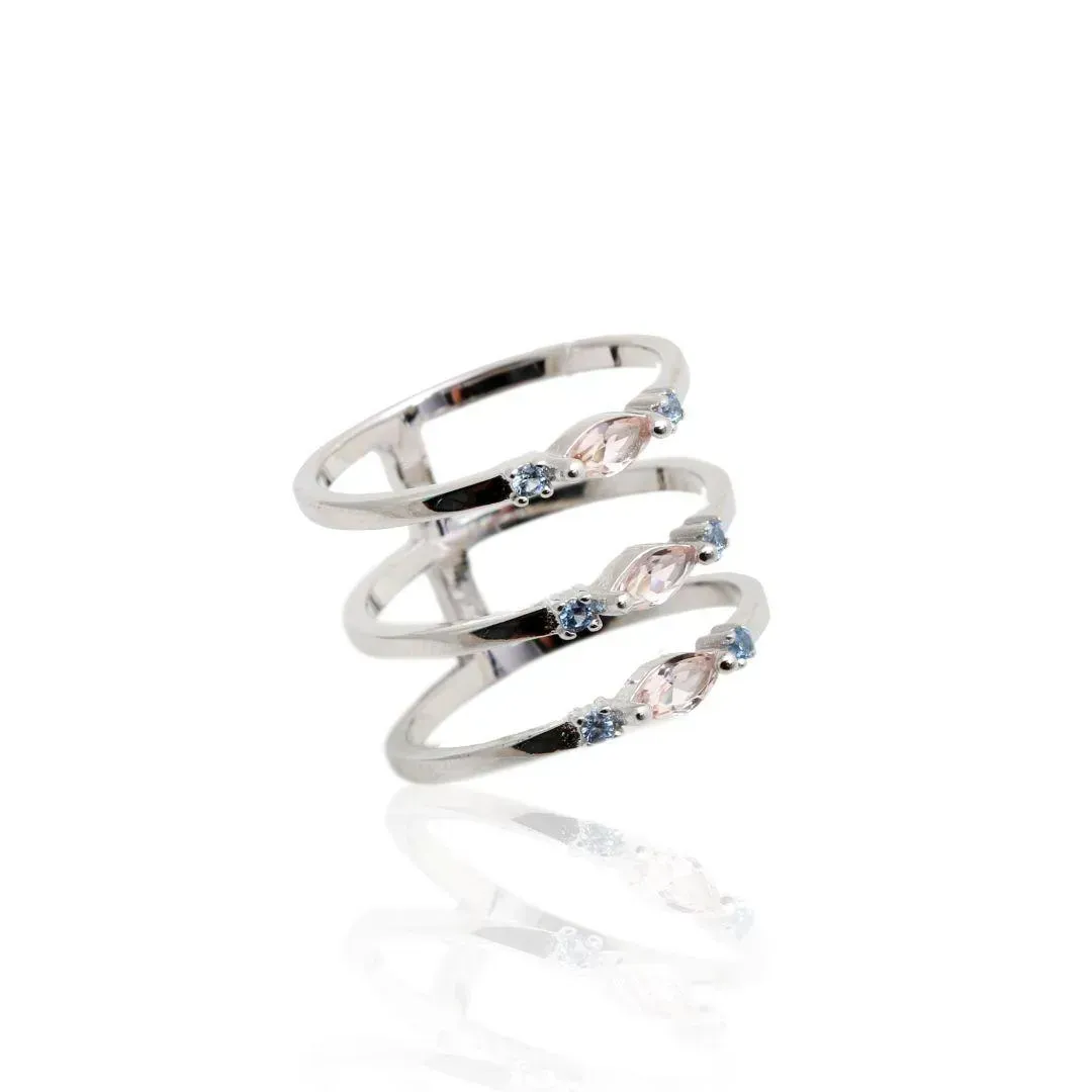 ANEL PRATA COM CRISTAL ROSE E ZIRCONIA COLORIDA - PRATA 925