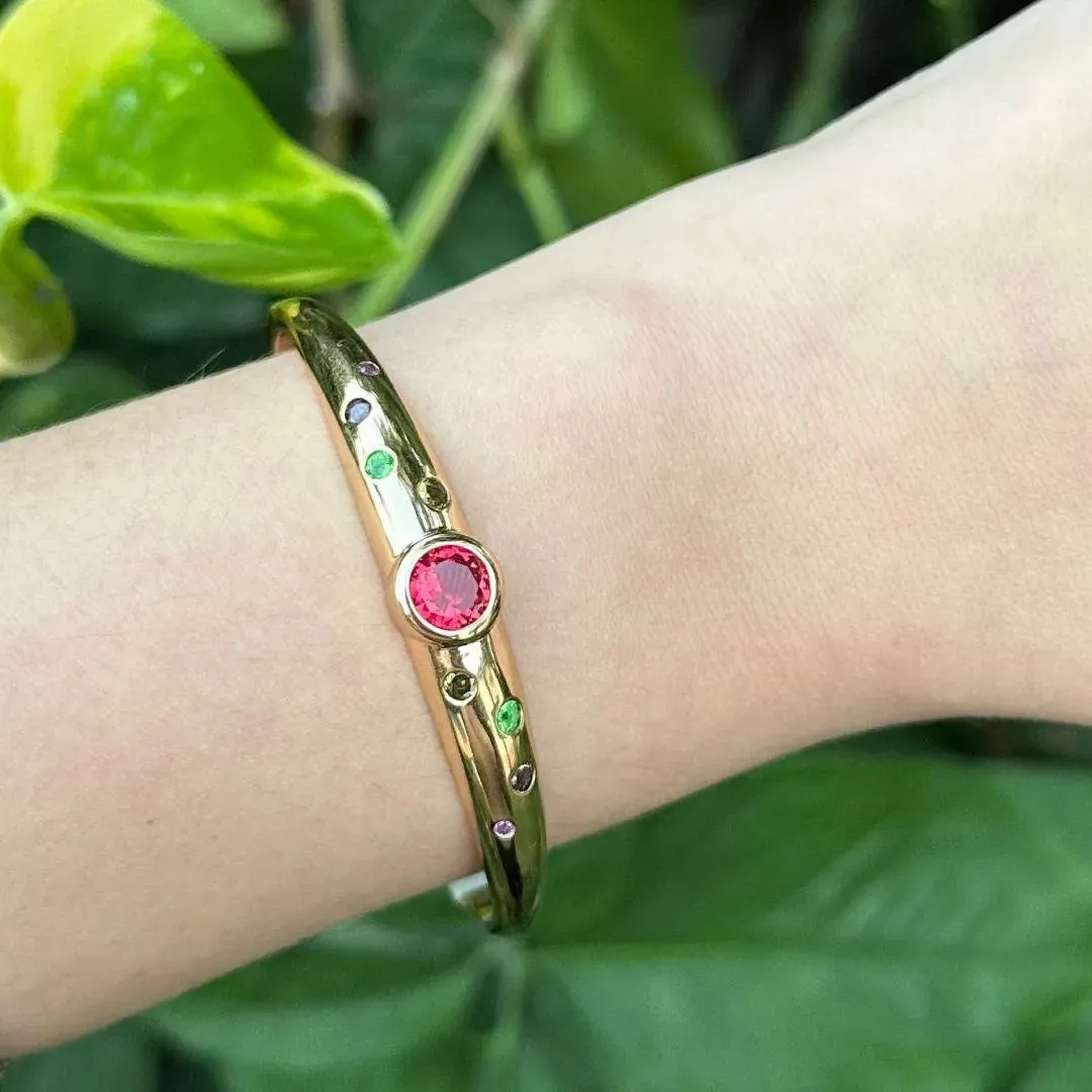 BRACELETE CRISTAL TURMALINA ROSA - BANHO OURO 18K