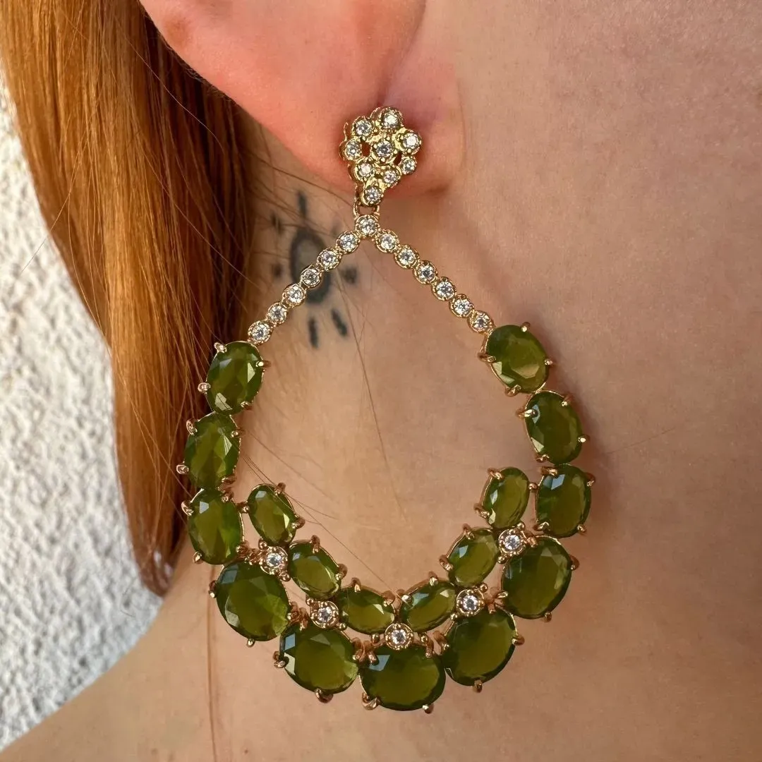 BRINCO CRAVEJADO DE ZIRCONIAS - CRISTAL VERDE - BANHO OURO 18K