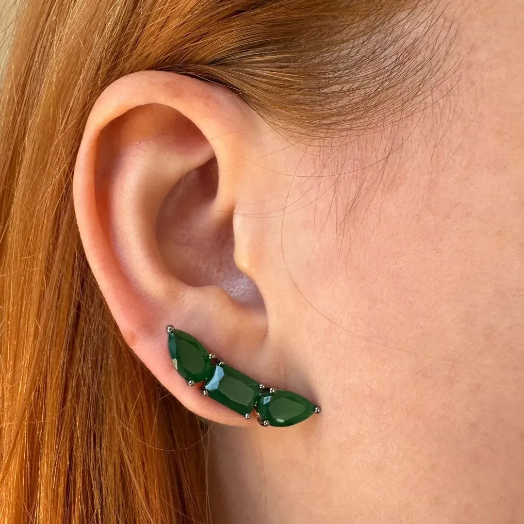 BRINCO EARCUFF - CRISTAL ESMERALDA - BANHO RODIO BRANCO