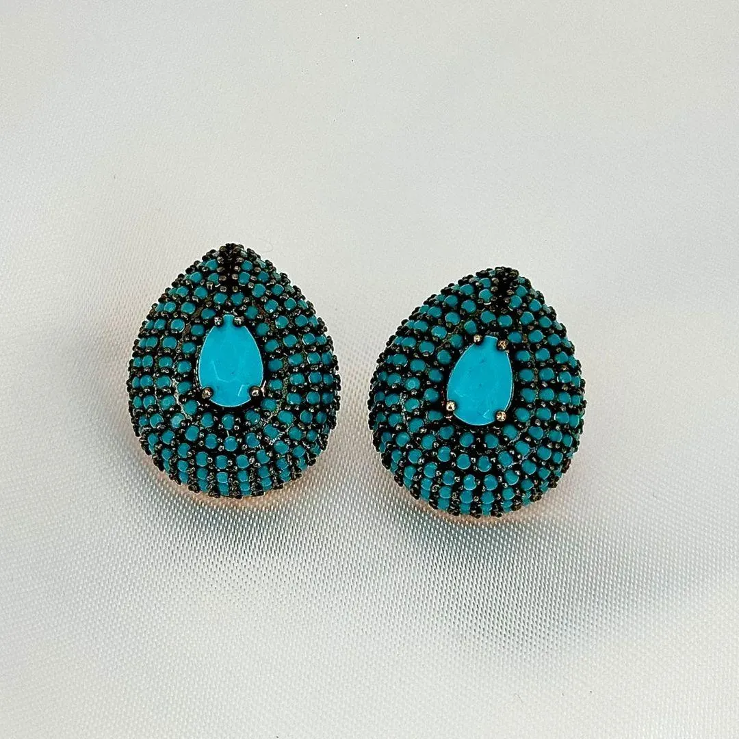 BRINCO GOTA - PEDRA TURQUESA - BANHO RODIO NEGRO