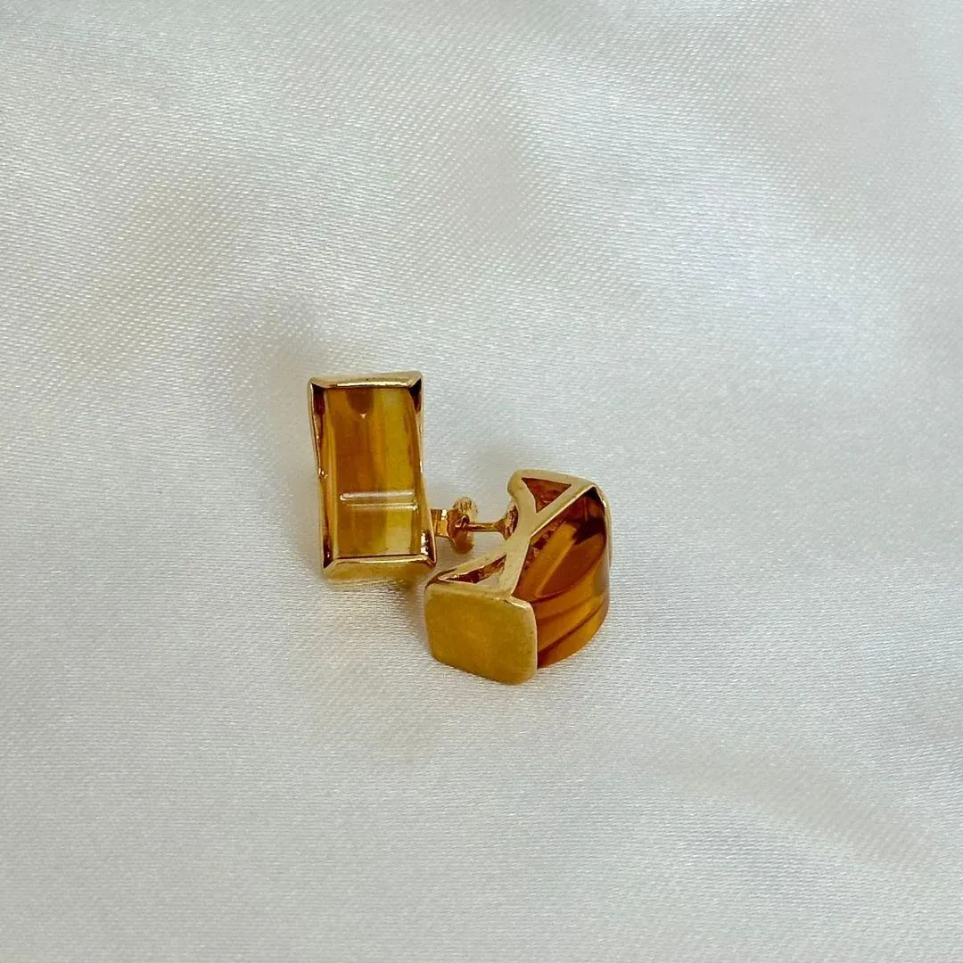 BRINCO PEDRA AMARELA - BANHO OURO 18K