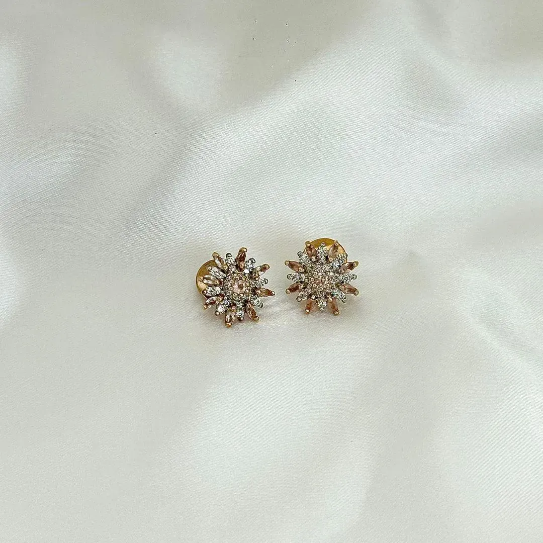 BRINCO TOPAZIO ROSA - CRAVEJADO ZIRCONIAS BRANCAS - BANHO OURO 18K