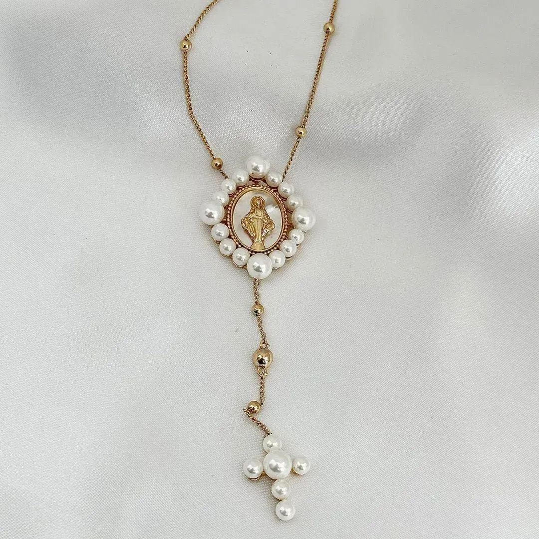 COLAR ESTILO TERÇO - PEROLA - BANHO OURO 18K
