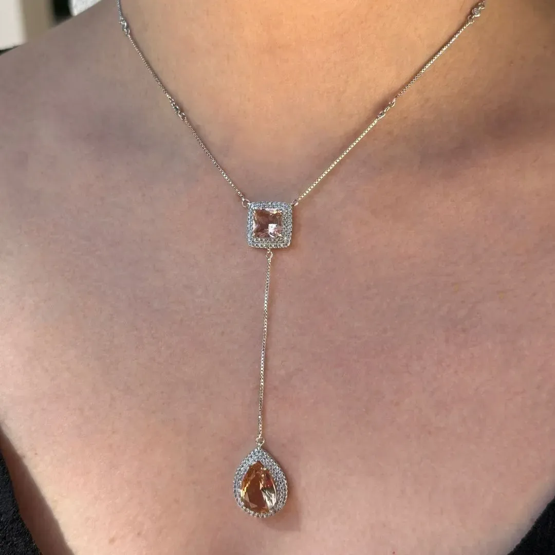 COLAR AJUSTAVEL- GRAVATA MORGANITA - CRAVEJADO DE ZIRCONIAS BRANCA - BANHO RODIO BRANCO