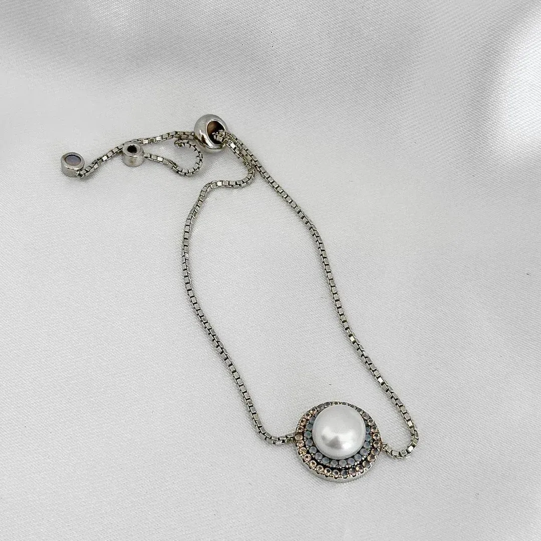 PULSEIRA NANO OPALA - PEROLA - BANHO RODIO BRANCO