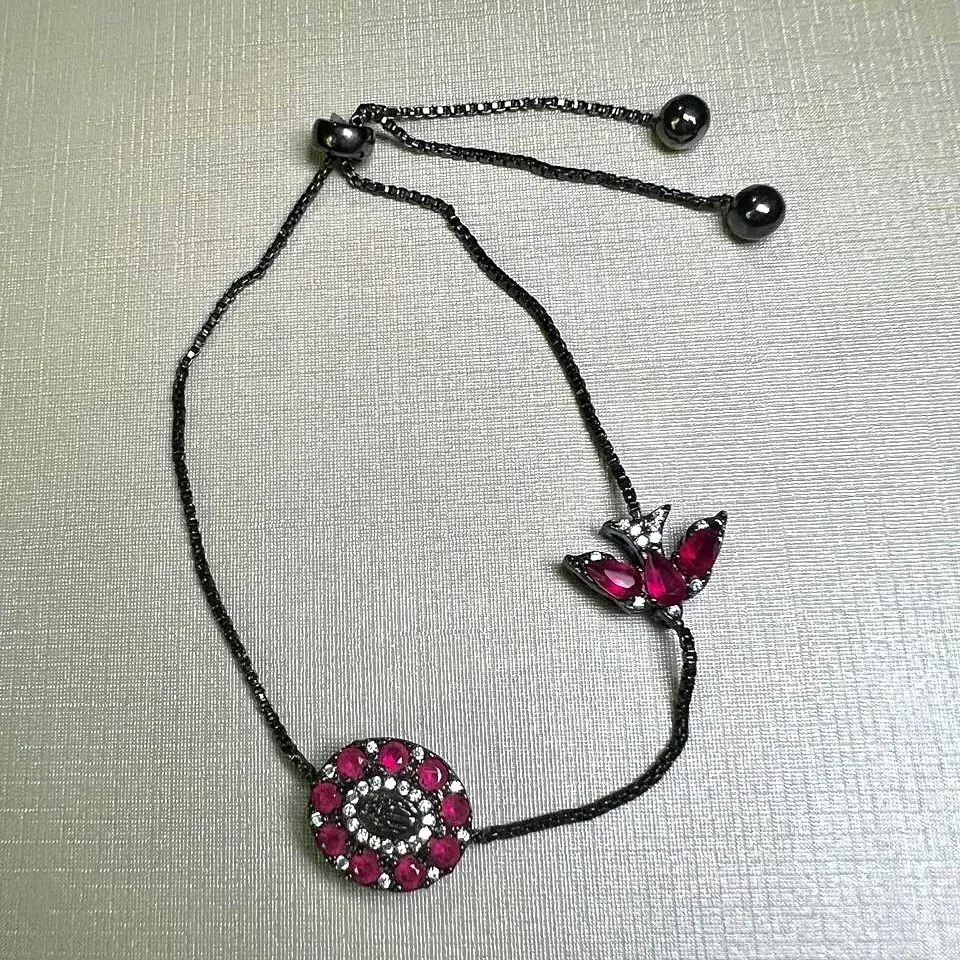 PULSEIRA REGULAVEL - FLOR ESPIRITO SANTO - RUBY - BANHO RODIO NEGRO