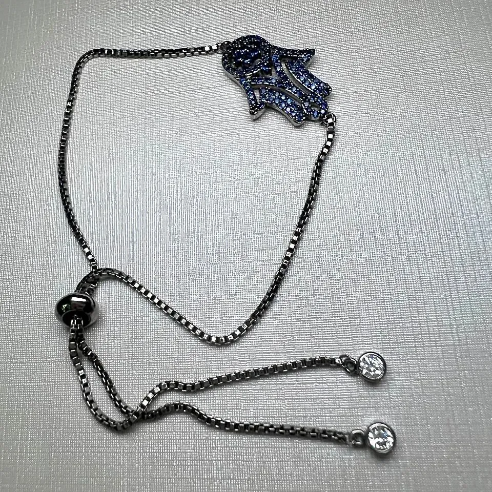 PULSEIRA REGULAVEL - MÃO DE FATIMA - BANHO RODIO NEGRO